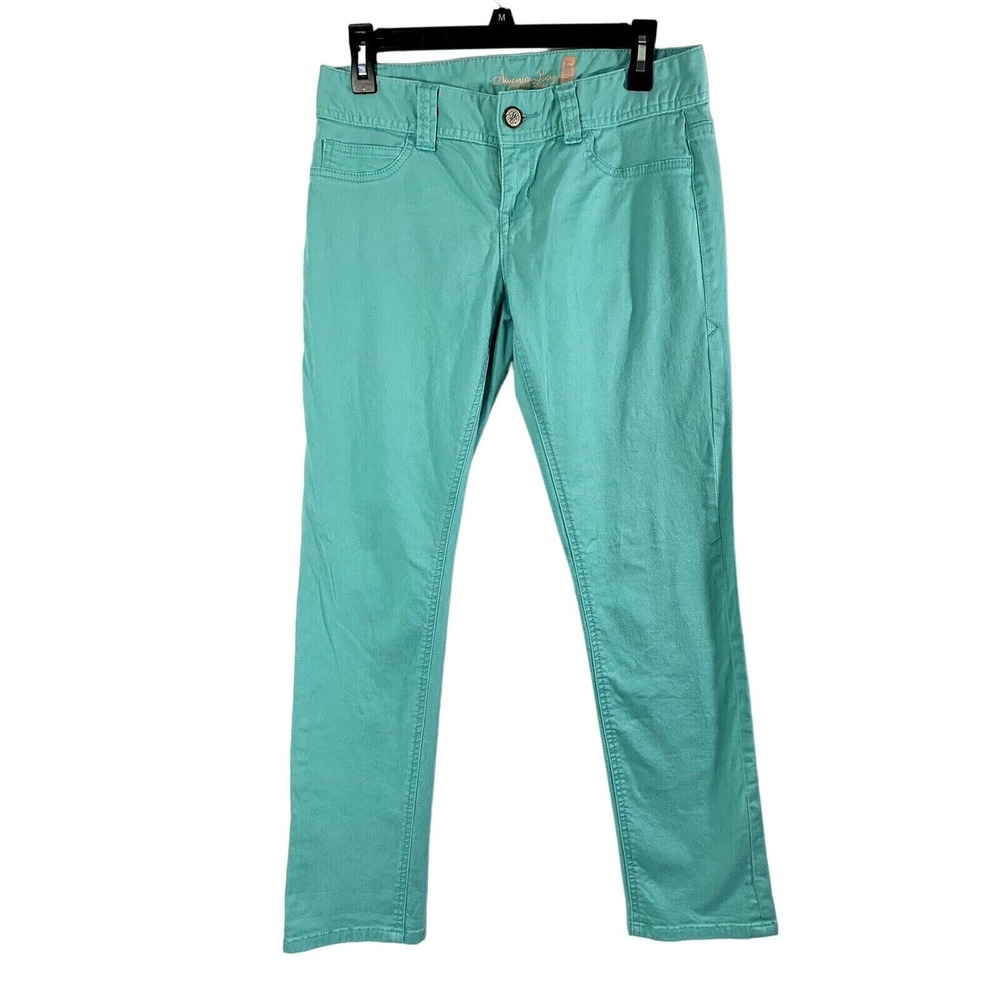 American Rag Cie Jeans Womens Jr Size 7 S Low Rise Skinny Blue Green Denim